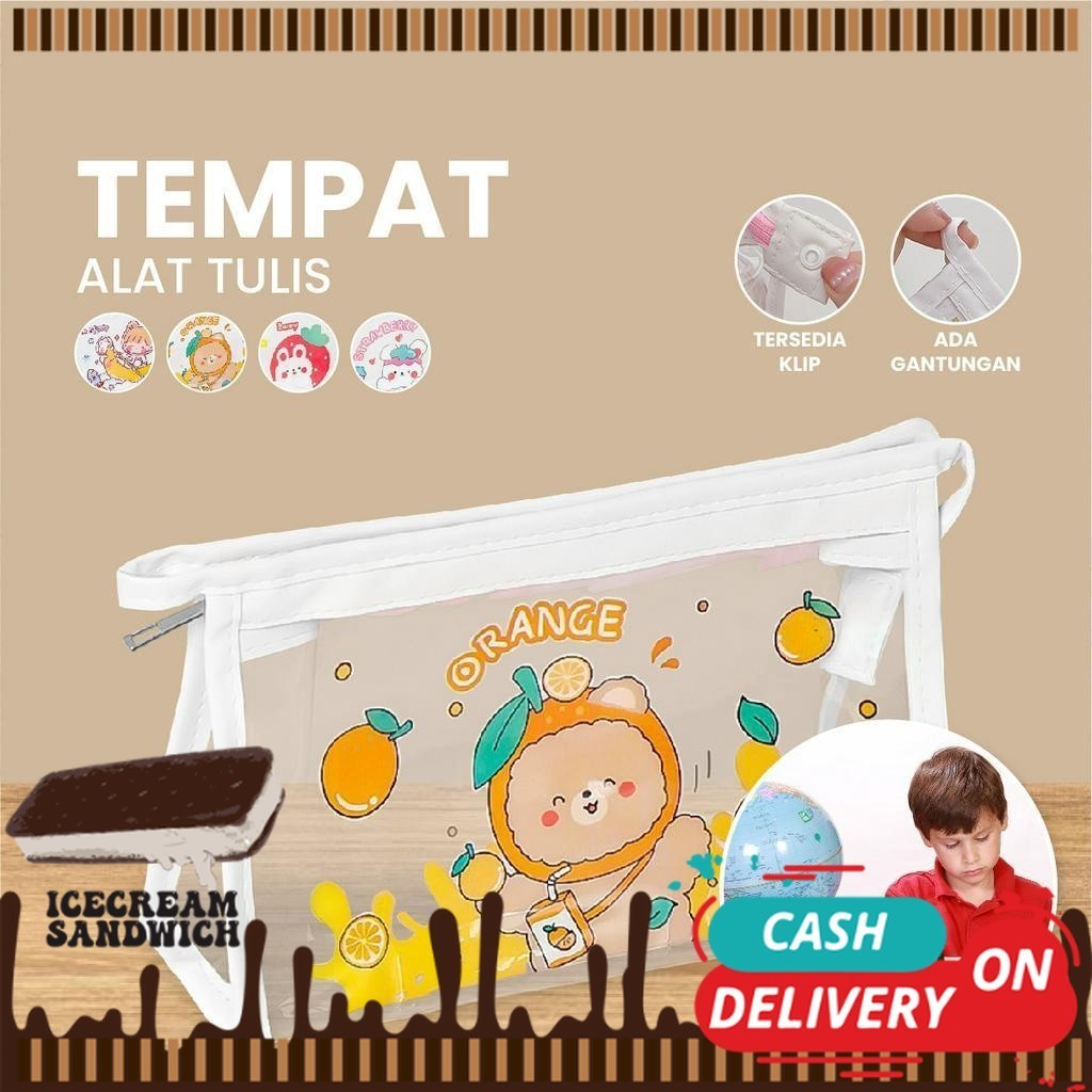 

[ ICS ] Tempat Pensil Transparan Motif Kartun Tas Pouch Kosmetik / Tas Kosmetik Travel Multifungsi Ala Korea Pouch Serbaguna