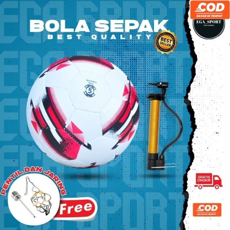 Bola sepak size 5/bola sepak murah bahan aselak/bola kaki ukuran 5 dijahit manual bonus pentil dan j