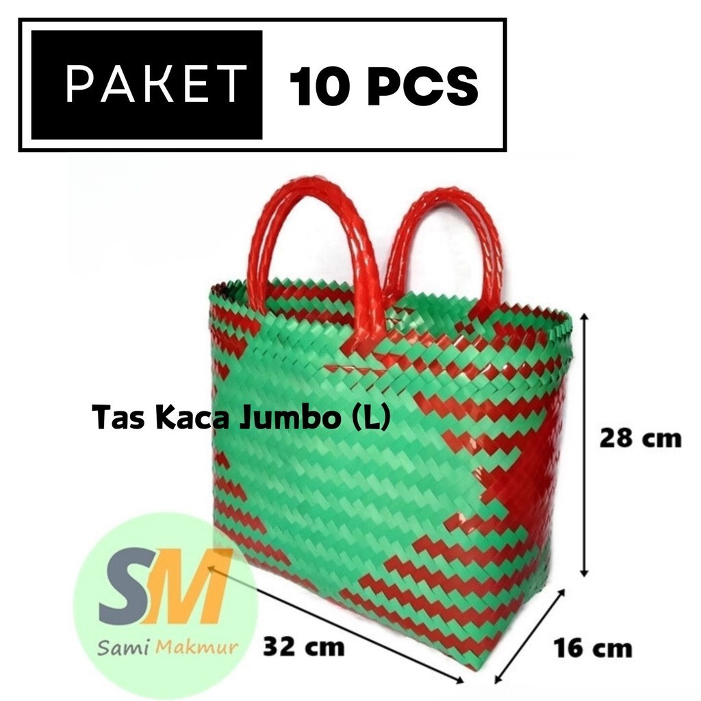 

PAKET HEMAT 10 PCS Tas Anyaman Plastik JUMBO KACA Glossy Keranjang Belanja Anyam Jinjing Parcel