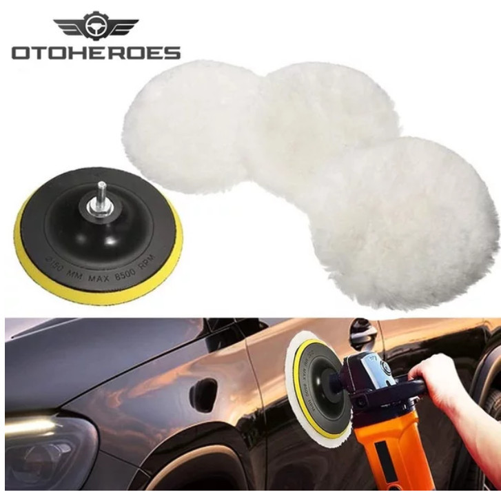Wax Woll Spon Foam Pad Wool Poles Velcro Mobil Motor 6 Inch SET 5pcs Kain Wol Polish Velcro  Busa Me