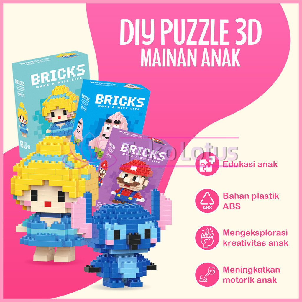 Mainan Balok Susun Nano Block Mainan Disney Block Mainan Anak Diy 3D Puzzle Toy Brick Edukatif Untuk Gift.
