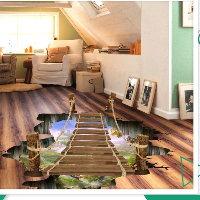Stiker Lantai / Floor Sticker (3D): Jembatan Gantung di Lantai Rumah