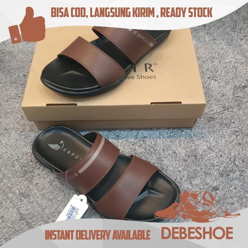 SANDAL PRIA SLIDE ESPOIR PREMIUM SANDAL PRIA 2 BAN SANDAL PRIA COKLAT TERBAIK SANDAL KULIT SELOP