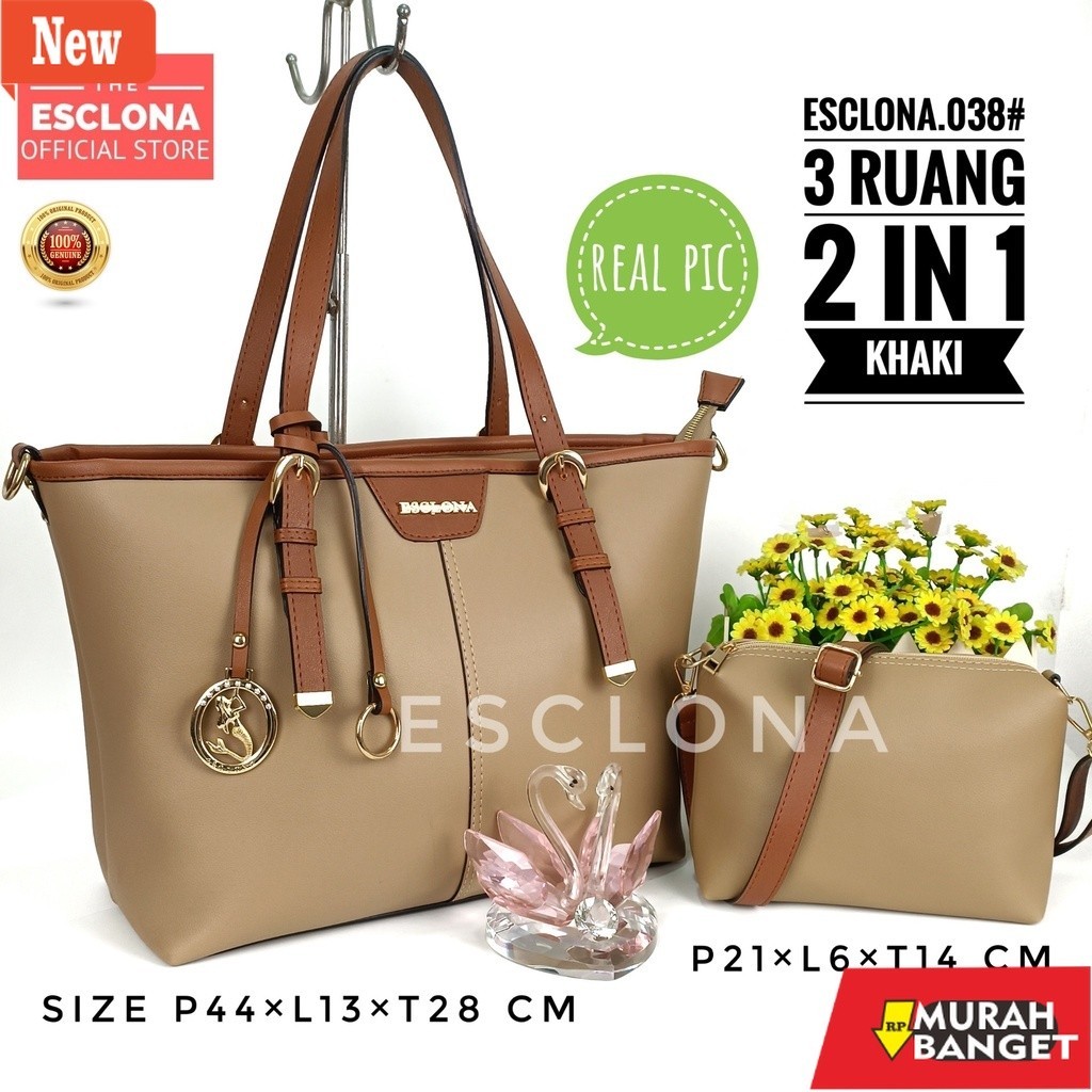 tas laptop wanita terviral- Esclona Tas Wanita Import Batam Laptop Tote Bag Shoulder Bag Tas Selempa