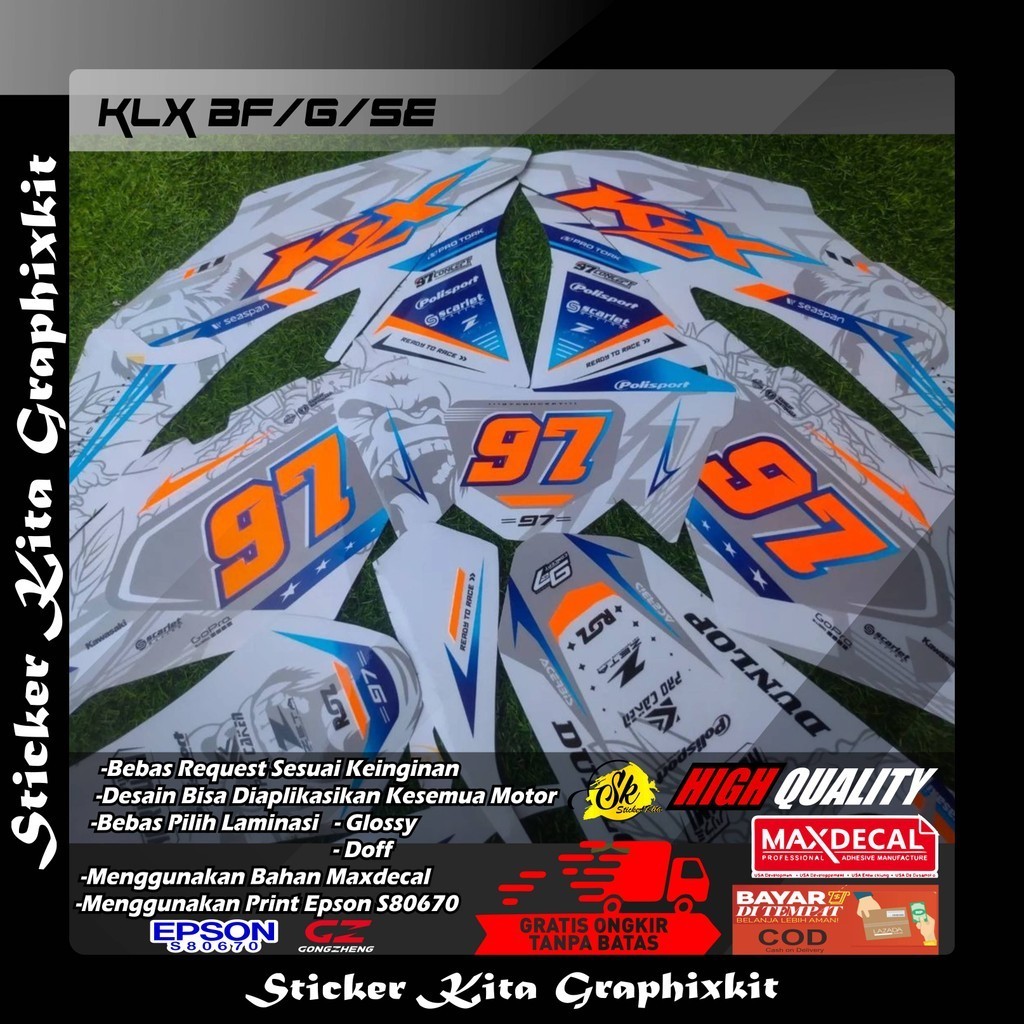 0379 DECAL STICKER FULLBODY MOTOR KLX BF/G/SE KEREN KOMBINASI ORANGE FREE COSTUM/REQUEST