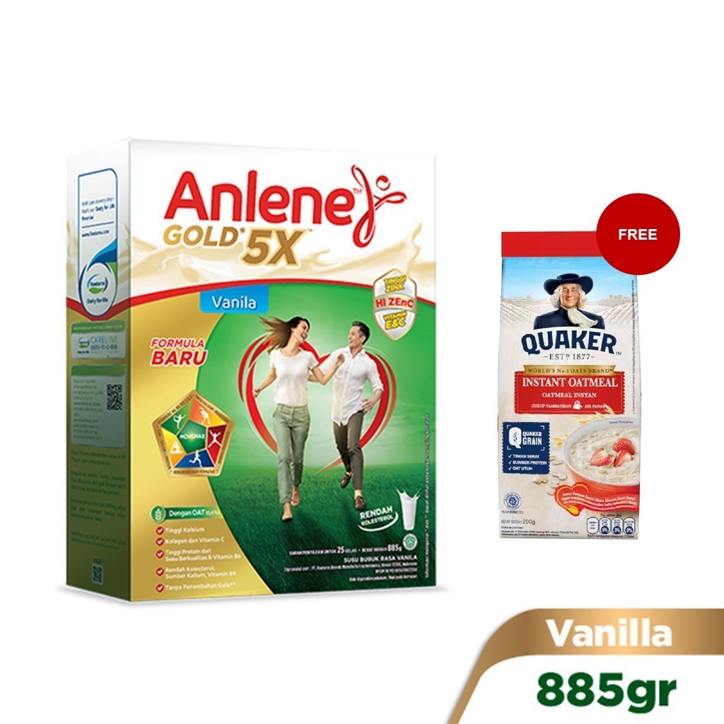 Anlene Gold 5X Susu Bubuk Dewasa Vanila 885g X2 Free Quaker Instant Oatmeal 800 gr
