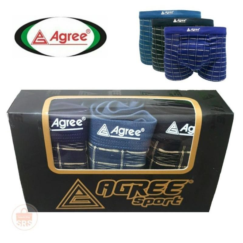 (1 Box isi 3) Celana Dalam Pria Agree Sport Boxer SEGI EMPAT M, L, XL | CD UNDERWEAR Man Boxer Brief