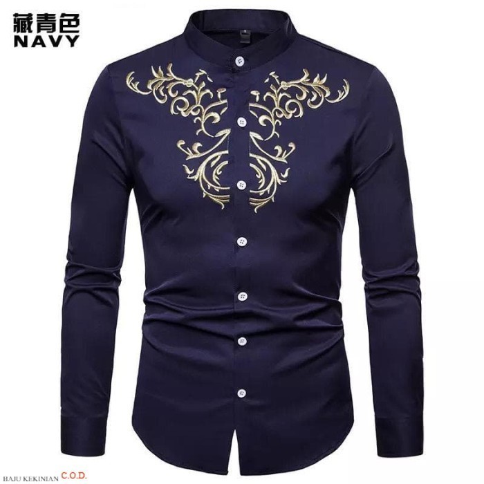 Baju koko yusup dongker OT Baju koko Pria katun stretch biru dongker Kekinian