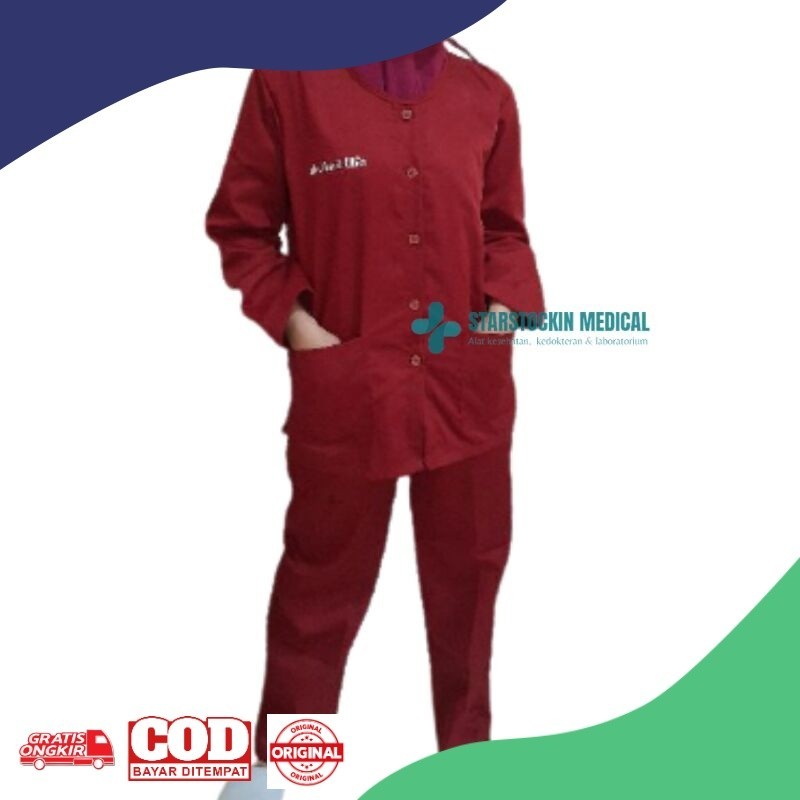 Baju Jaga OK Kancing Depan Lengan Panjang Celana Pria Wanita Kain Oxford Premium