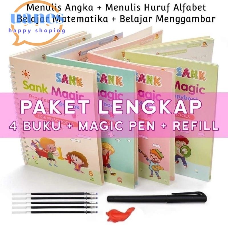 

New Buku sank anak magic isi 4 pcs buku Free 1 set refiel pulpen 5in1 / 1 kemasan