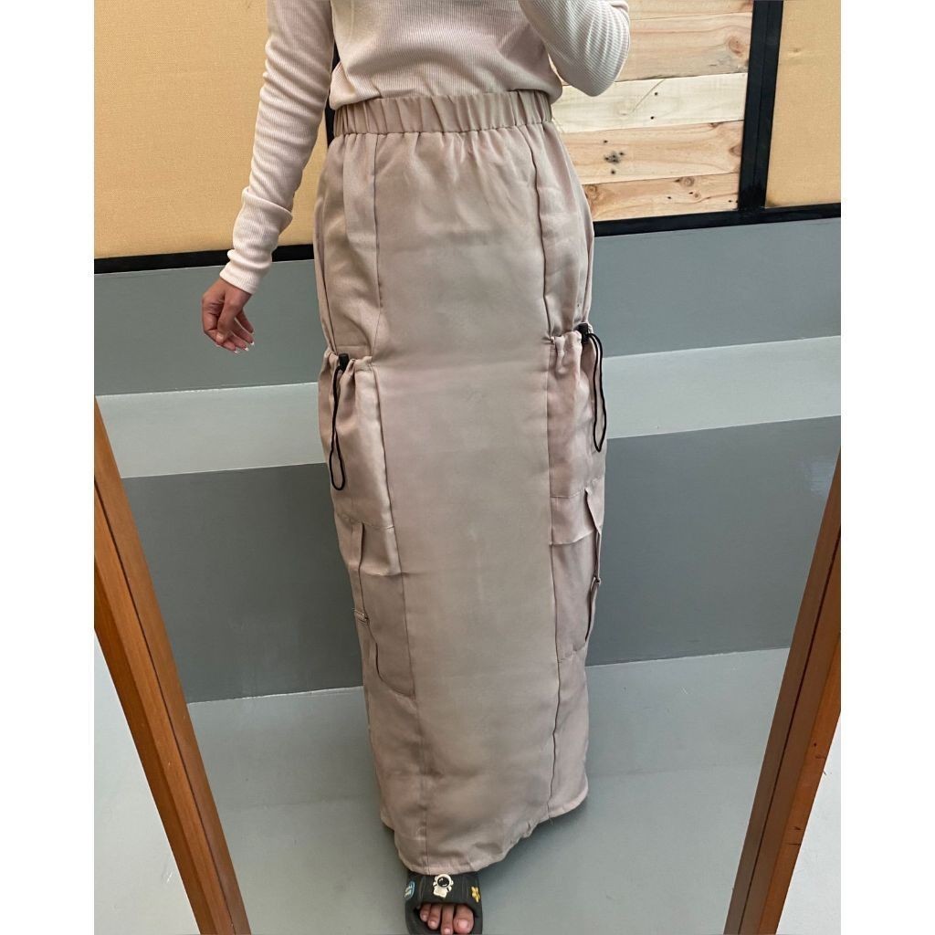 OS - Rok Cargo Drill Skirt Laras Basic Polos Highwaist Wanita Remaja Kekinian Terbaru Simple Outfit 
