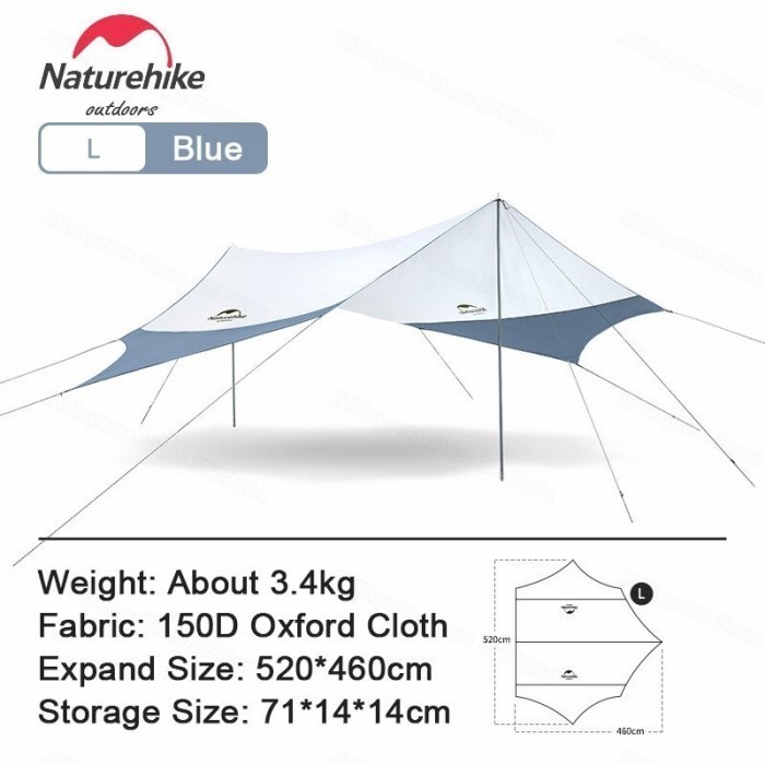 Flysheet 520x460cm Naturehike NH16T013-S Dengan Tiang Pasak Camping