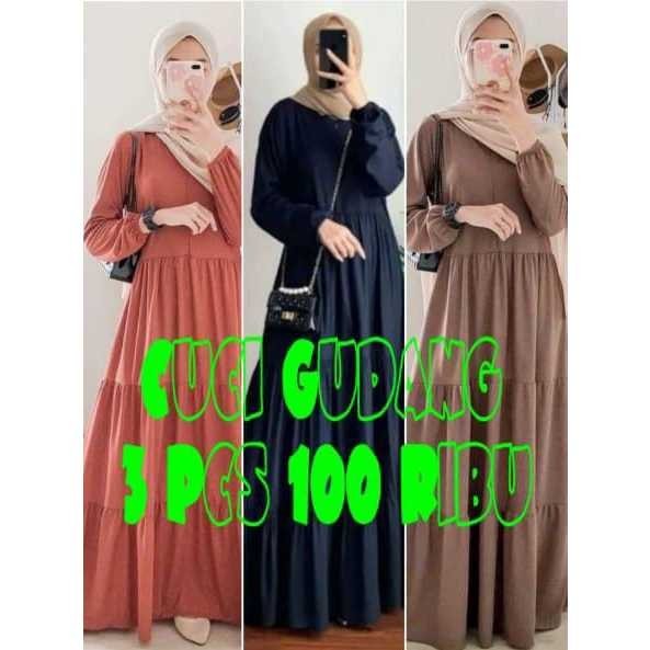 cuci gudang 3 Pcs 100 Ribu Gamis Susun Jumbo Rayon Twil model terbaru kekinian /Gamis wanita murah//
