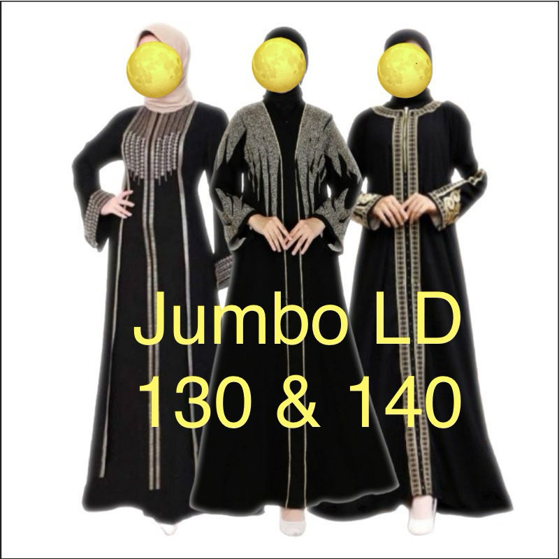 Abaya Bordir XXL XXXL Jumbo Gamis Hitam Arab Premium Bahan Jetblack Abaya Hitam  Turkey Tebal Adem M