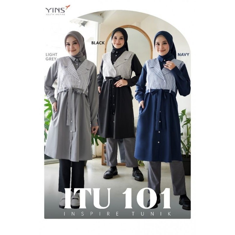 Tunik Nibras by YINS Original ITU 101 | Blouse Baju Atasan Wanita Warna Hitam/Abu/Navy Mewah 2024