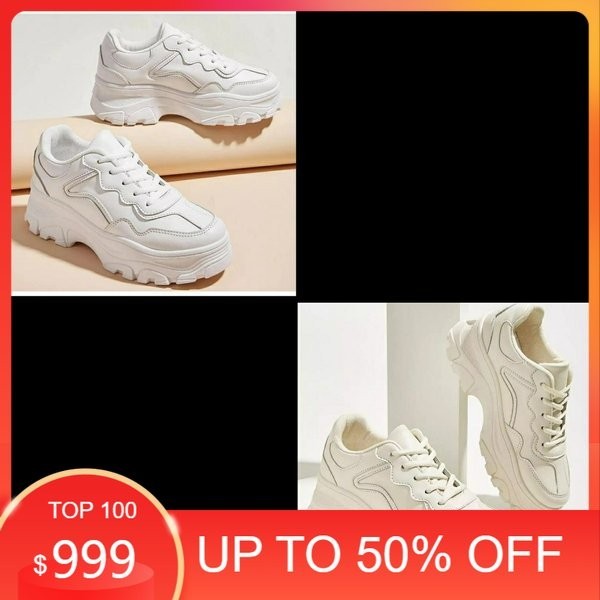 NEW - Sepatu Sneakers Kasual Korea Wanita Sepatu Kets Polos Cungky Cewek Putih Cream Sepatu Sport Ru