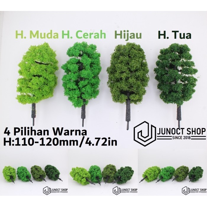 Maket Pohon Rindang 11-12cm 110-120mm Daun Hijau 4.72in OO S O Scale 1:87 1:75 1:72 1:64 1:50 1:43 M