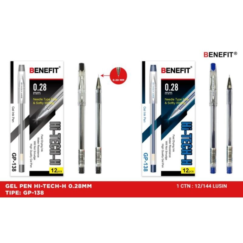 

Pulpen Gel Benefit Gp-138 Hitech-H 0.28mm ( 1pak/12pcs )