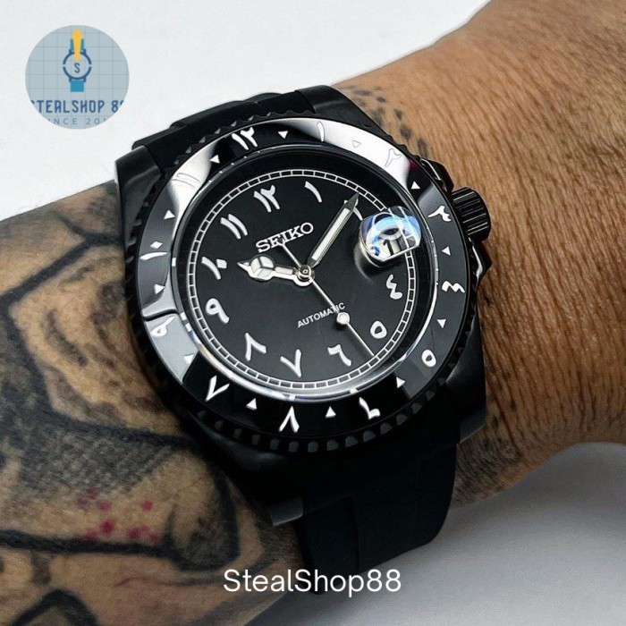 Seiko Submariner MOD Stealth Black Arabic NH35 Automatic Sapphire