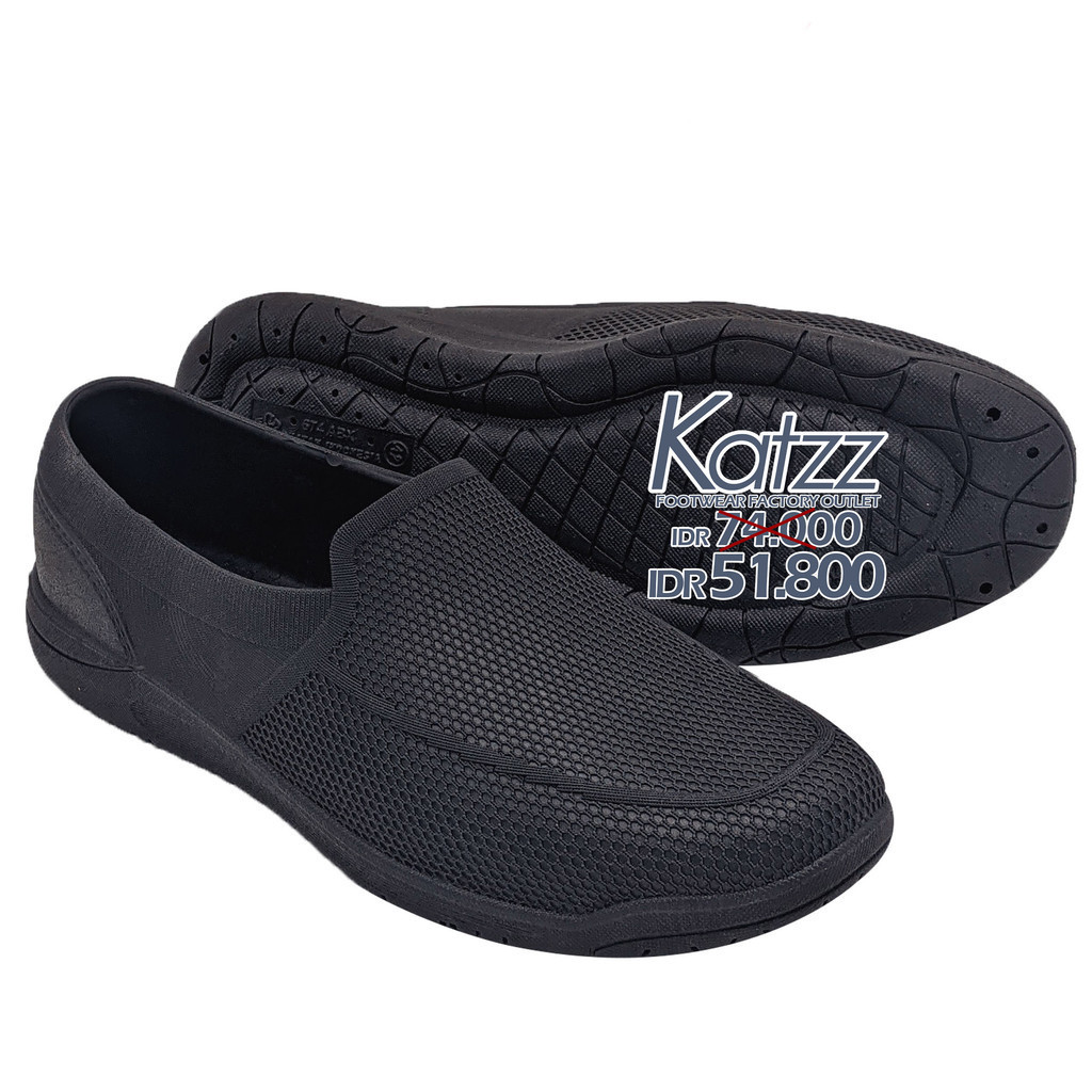Katzz - Sepatu Pria Warna Hitam Uk 39 - 44 / Sepatu Kerja Slip On Semi Formal / Sepatu Karet Bahan P