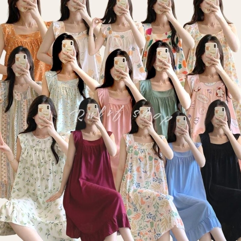 BAJU DRES DASTER RAYON SEXY WANITA KOREA KEKINIAN IMPORT OVERSIZE TANPA LENGAN MOTIF BUNGA VIRAL DAS