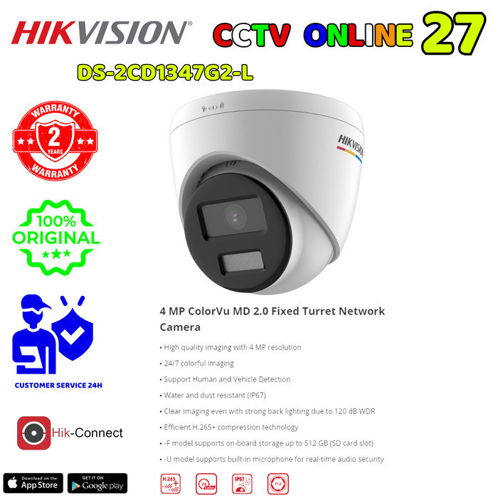 

HIKVISION DS-2CD1347G2-L 4MP COLORVU TURRET IP CAMERA CCTV