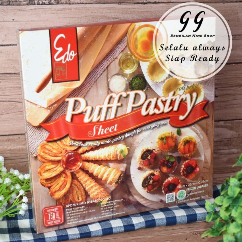 

RB EDO PUFF PASTRY SHEET 750 Gram Lembaran Adonan Pastri Frozen Unbaked