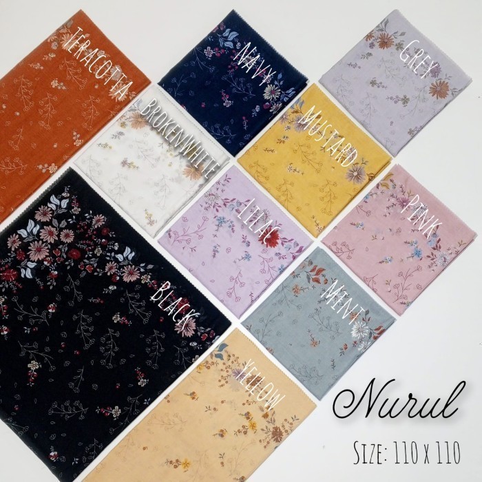 Hijab (Nurul) jilbab segiempat motif navy biru dongker voal premium