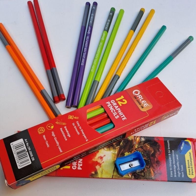 

(12 pcs) Orlee Graphite Pensil Kayu 2B Plus Rautan/ Pensil Komputer Warna Warni/ Pensil Ujian Komputer Stationery