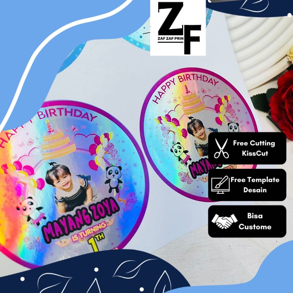 

ZAF 2-4 Stiker Hologram Ulang Tahun Taun Anak Bentuk Bulat Sticker Undangan Happy Birthday