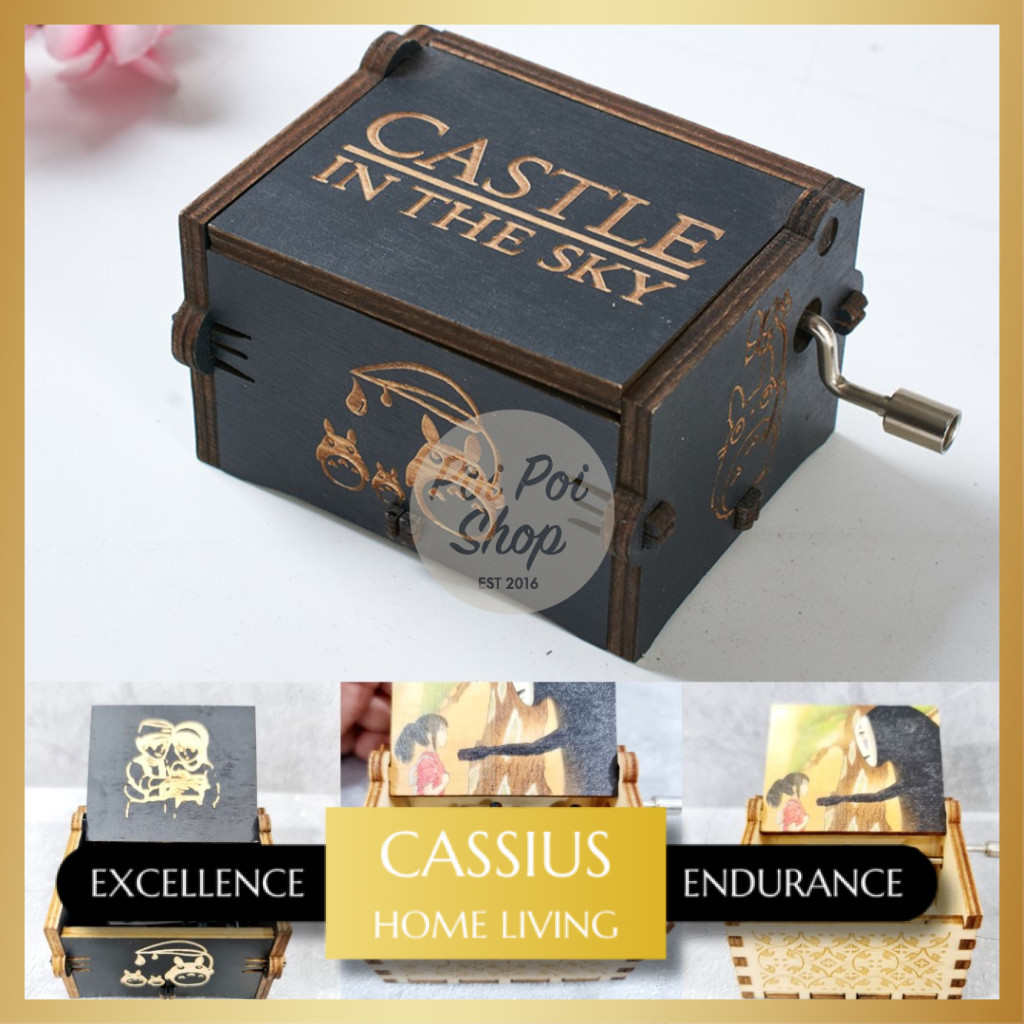 Kotak Musik Putar Kayu Ghibli Castle in The Sky Totoro Music Box Handcrank Kayu Polos Hadiah Souveni