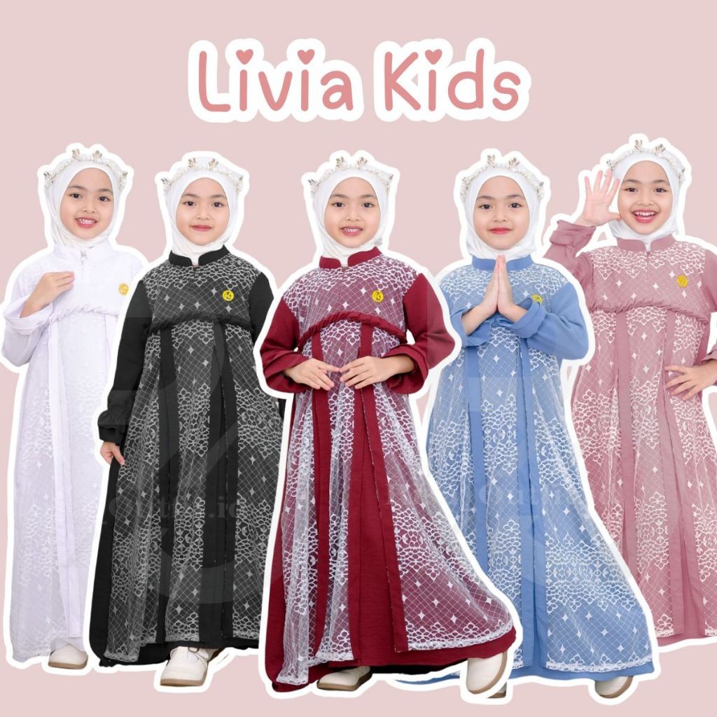 Gamis Lebaran Murah /Livia Kids Gamis Anak Perempuan Crinkle Mix Tile / Baju Muslim Anak 3-10 Tahun 