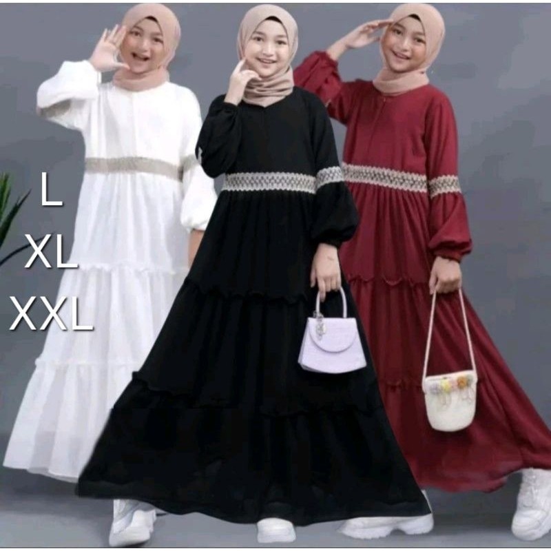 Busana Lebaran Muslim Wanita Dress Gamis Murah Modern / Gamis anak ceruty babydoll untuk usia 7~16 t