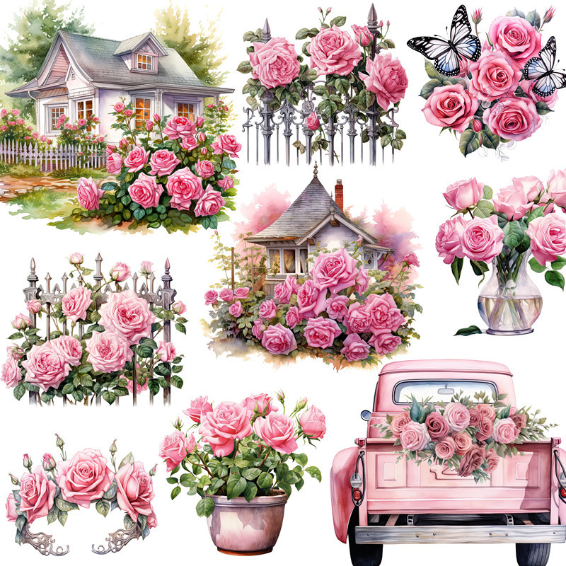 

12Pcs/Pack Pink Rose Sticker DIY Craft Scrapbooking Album Junk Journal Decorative Stickers