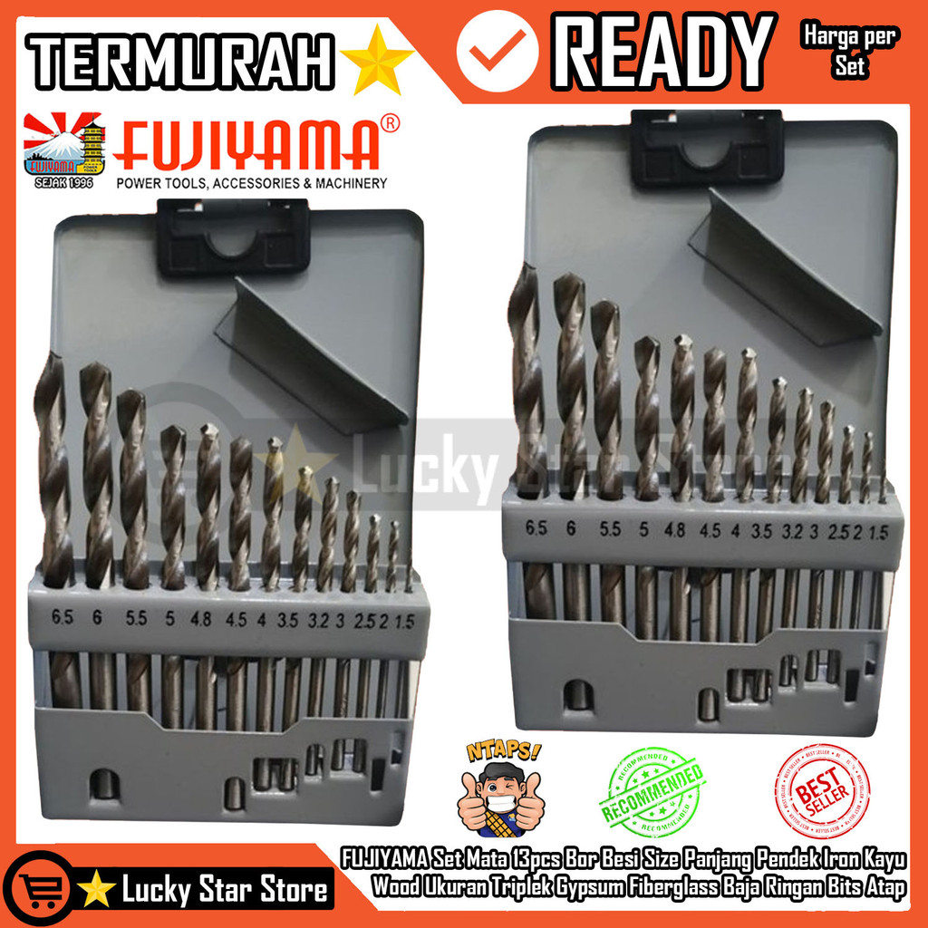 FUJIYAMA Set Mata 13pcs Bor Besi Size Panjang Pendek Iron Wood Besi Kayu Twisted Drill Putar Lubang 