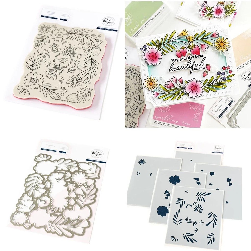 

Berries Blossoms Clear Stamps Metal Cutting Dies Stencil DIY Scrapbook Diary Decoration Embossing Cut Template Make Card 2024