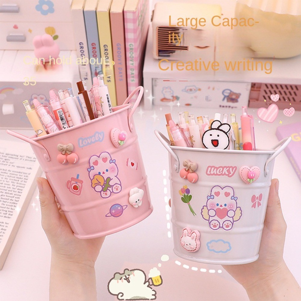 

Desktop Storage Box Creative Art Pen Holder Personalized Pencil Cup Pencil Cup Bucket Colorful Cute Pink Bucket Pencil Holder