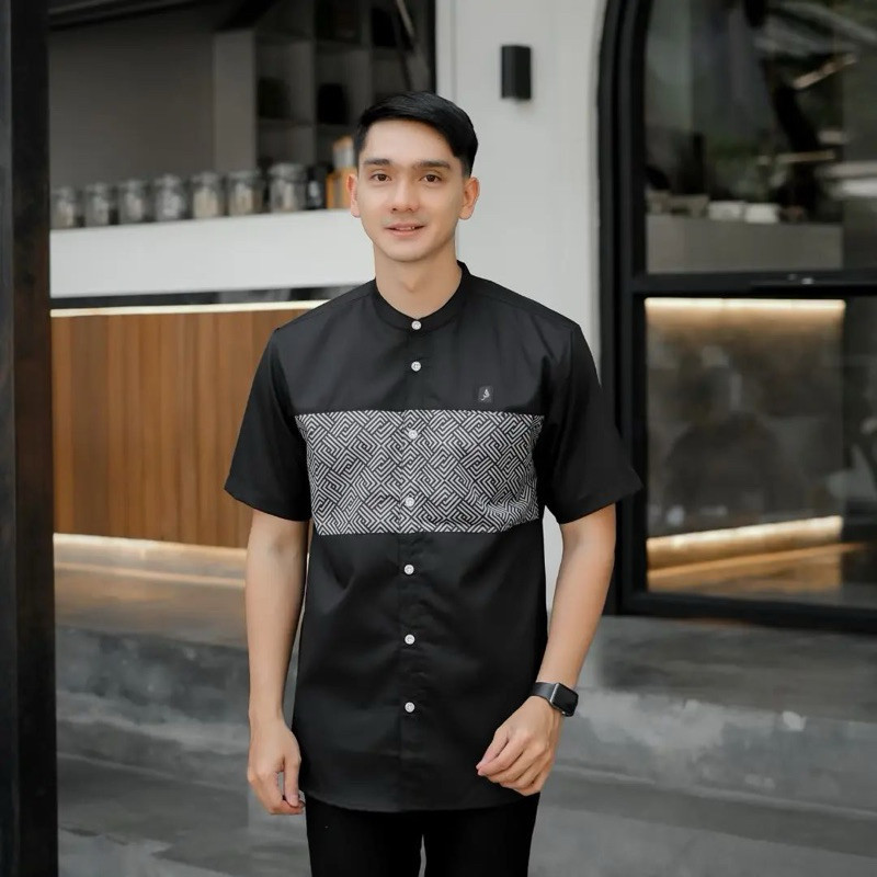 Baju Koko Pria Kurta Kautsar lengan pendek /Baju Koko Hitam Murah