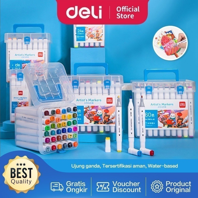 

#️⃣ DELI039 Deli Sketch Marker / Water-based Marker / Spidol Sketsa Double Tip 80 Warna 70816 Y1679