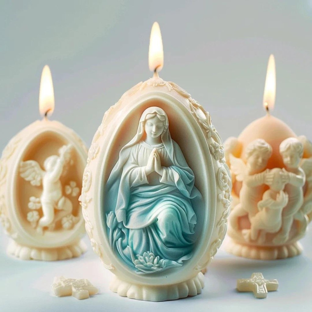 

3D Easter Jesus Egg Candle Silicone Mold Virgin Mary Easter Egg Candle Mould Resin Jesus Egg Gypsum Molds Easter Gift