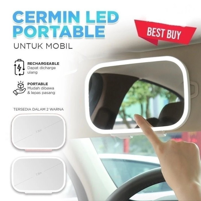 Cermin Rias LED 5w Layar Sentuh Tambahan Jepit Sun Visor Sunvisor Sunshade Makeup Kaca Mobil Vanity Mirror Car Touchscreen Lampu 3 Warna Terang Oval Besar 20x14 CM Kecil Portable Rechargeable Isi ulang Type C Cermin Meja Kecil Selip Universal LBX