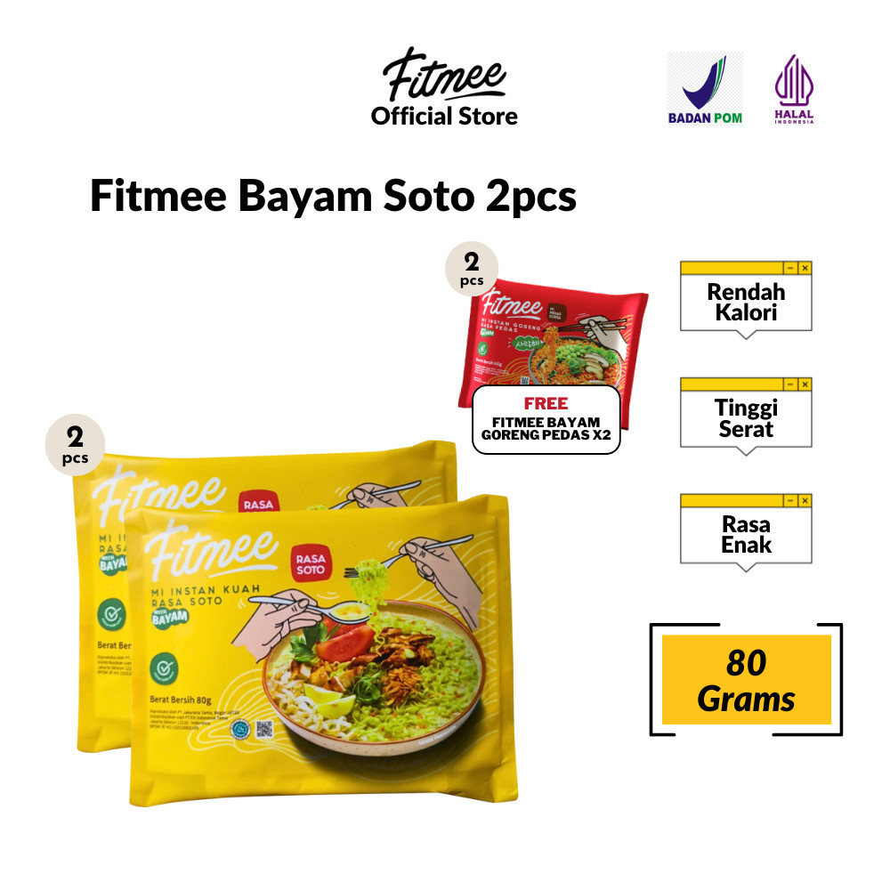 

Fitmee Mie Bayam Soto 80 Gr 2 Pcs FREE 2 Pcs Fitmee Bayam Goreng Pedas 65 Gr