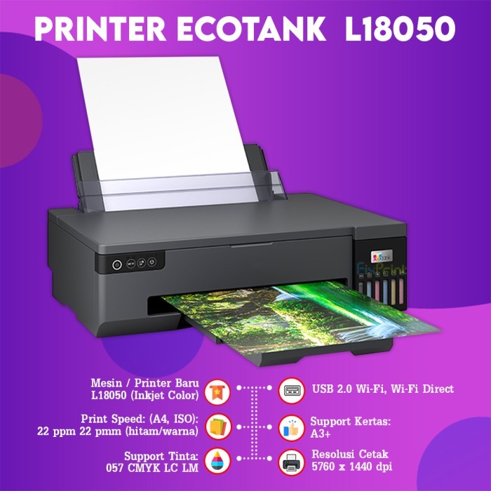 Printer L18050 WiFi Printer Photo A3+ Print 6 Color Pengganti L1800 Support Ink057 New Ori Garansi