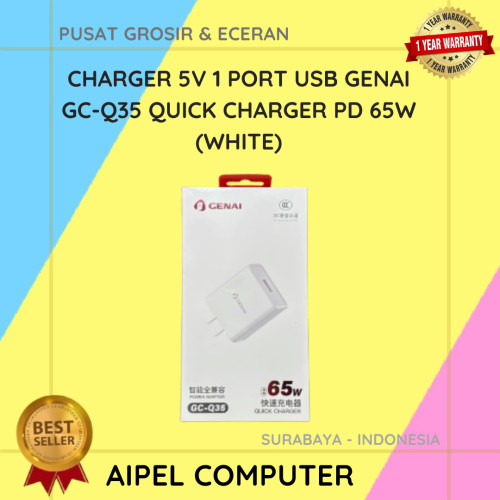 GCQ35 | Charger 5V 1 Port USB GENAI GC-Q35 Quick Charger PD 65W (White)