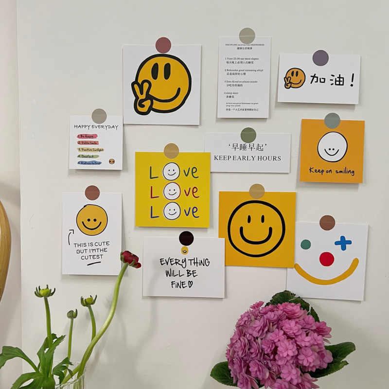 

Ins wind goes to bed early and gets up early smiling face refueling card healthy life law wall sticker background decoration