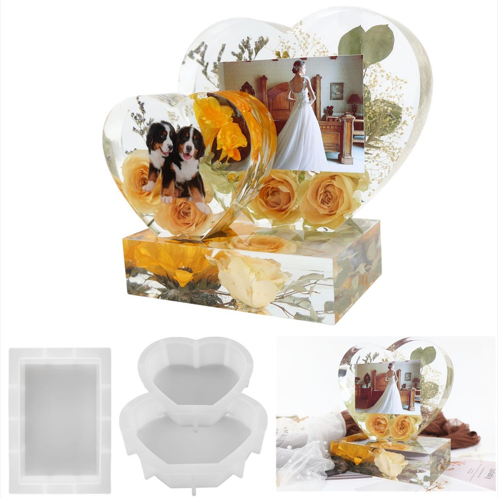 

DIY Crystal Epoxy Resin Silicone Mold Big Love Heart Shaped Photo Frame ornament Mould Mirror Silicone Mold For Resin