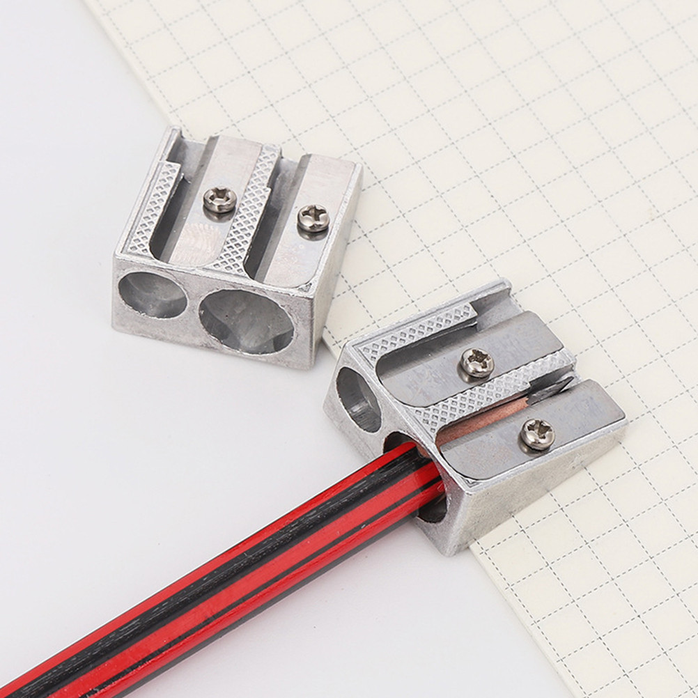 

10 Pcs Double Hole Pencil Sharpener Silver Aluminum Alloy Hand Held Pupils