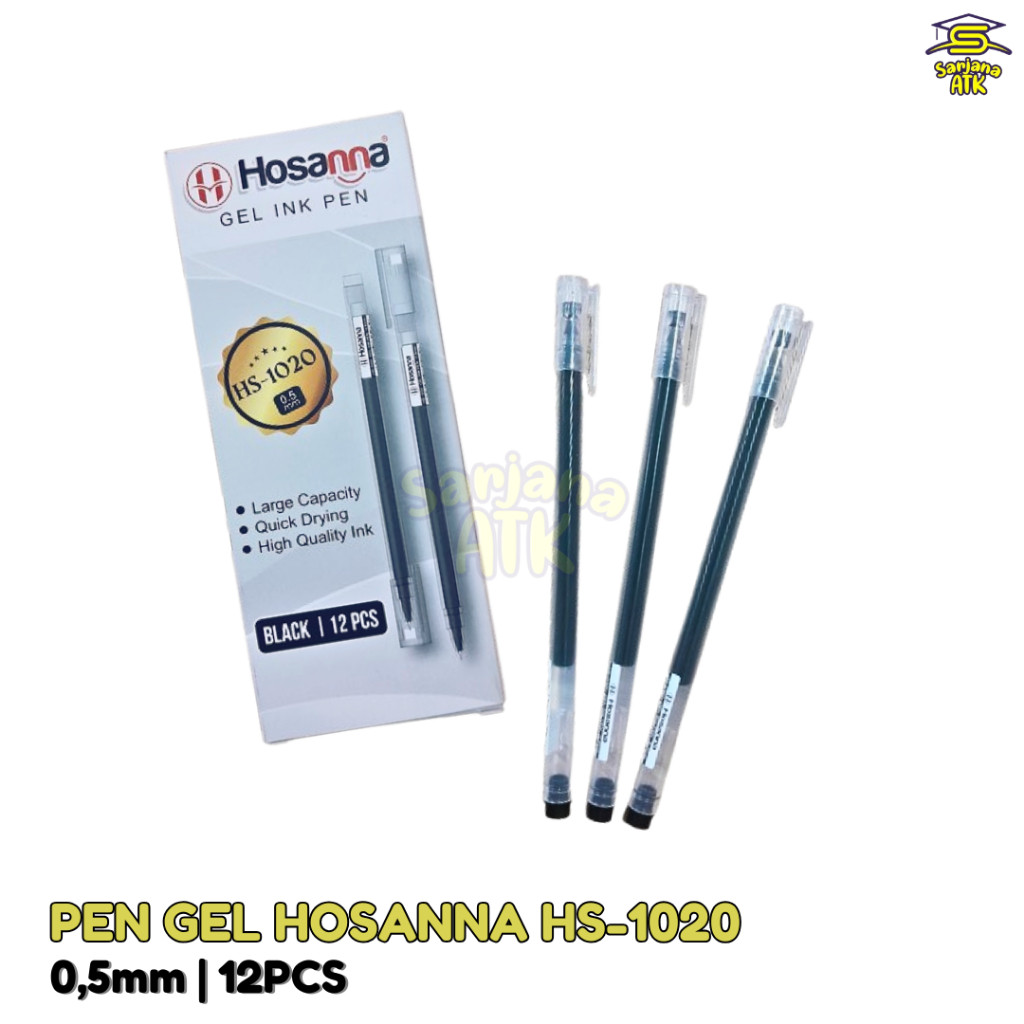 

(12 Pcs) Bulpen Gel / Needle Tip Gel Ink Pen HOSANNA HS-1020 0,5mm Tinta Hitam