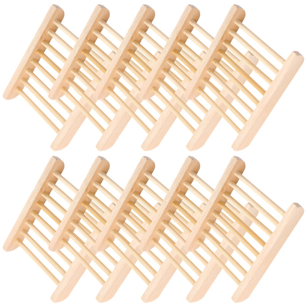 

10 Pcs Soap Dish Bathroom Large No Punching Drain Storage Rack 10pcs Holder Bamboo Tray Wooden Shower