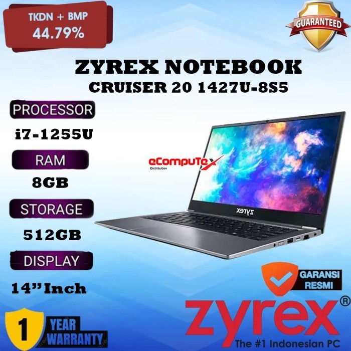 ZYREX NOTEBOOK CRUISER 20   1427U-8S5 / I7-1255U 8GB 512GB SSD 14" INCH TKDN RESMI